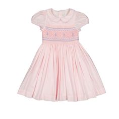 SIZE GUIDE : If you are hesitating between two sizes, we recommend going up one size (3M : newborn to 3 months ; 6M : 3 to 6 months ; 12M : 6 to 12 months ...) Our best seller wore by Princess Charlotte perfect for Ceremony, flower girl, 1st communion, special occasions, brunches, fancy easter activities and Spring weddings! - Classic French pink handmade smocked Dress with short balloons sleeves and Peter Pan collar (available in blue or white)- Pink and blue floral hand-embroidered on the ches