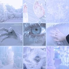 several different pictures of ice and snow with one person holding their hand up to the camera