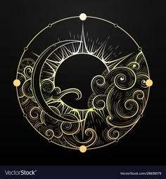 the sun and clouds are drawn in gold on a black background with space for text