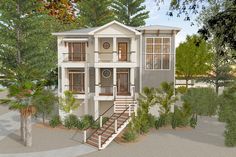 this is an artist's rendering of a two - story house in the woods