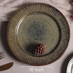 an empty plate with a pine cone on it