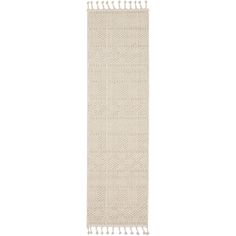 a white rug with tassels on the bottom and one fringed off area