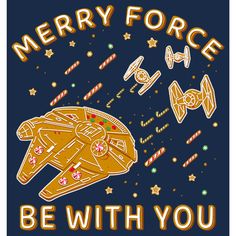 a star wars t - shirt with the words merry force be with you