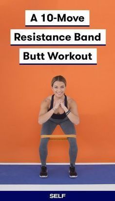 a woman sitting on a bench with the words, a 10 - move resistance band but workout