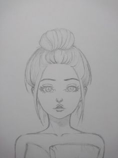 a pencil drawing of a woman's face with her hair in a high bun