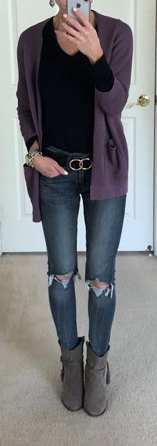 Purple Cardigan Outfits, Cardigan Outfit, Purple Cardigan, Cardigan Outfits, Clothes Outfits, Fashion Outfit, Fashion Styles, Style Ideas, Fashion Ideas