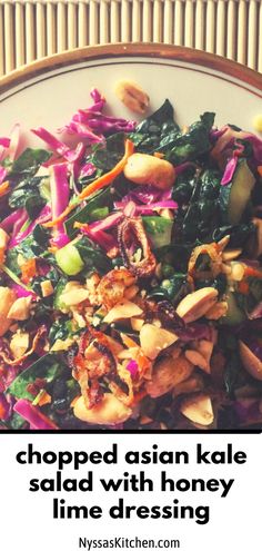 a lovely tangled mess of healthy vegetables tossed with a tangy, sweet honey lime dressing, spicy peanuts and fried shallots. Asian Kale Salad, Asian Kale, Salad With Honey Lime Dressing, Honey Lime Dressing, Creamy Corn, Fried Shallots