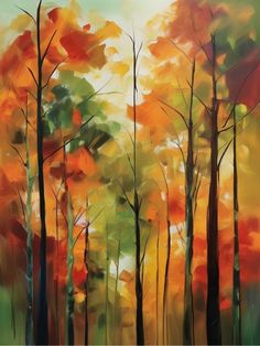 Abstract Fall Leaves Painting, Autumn Abstract Art, Fall Abstract Painting, Birch Tree Painting Acrylic, Whimsey Art, Fall Trees Painting, Abstract Trees Painting, Aquarel Art, Abstract Tree Art