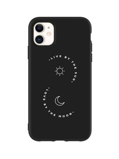 a black phone case with the words live by the moon on it