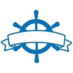 a blue and white boat wheel with a ribbon around the center on a white background