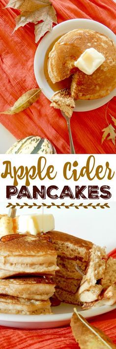 apple cider pancakes are stacked on top of each other