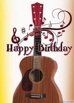 a happy birthday card with an acoustic guitar