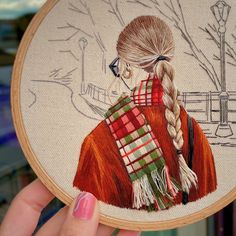 square Embroidery And Painting, Ootd Autumn, Advanced Embroidery, Embroidery Hoop Wall Art, Embroidery Wall Art, Cute Sewing Projects, Tartan Scarf