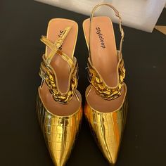 Women's High Heels Pumps, Metal Chain Straps, Square Buckle, Shallow Mouth, Gold Size 7 Y2k Heels, Blue Block Heels, Manolo Blahnik Pumps, Brown Leather Heels, Beige Heels, Black Pumps Heels, Wrap Heels, Jimmy Choo Heels, Buckled Heels