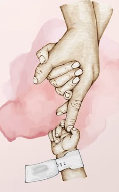 two hands holding each other over a pink background