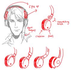 a drawing of headphones with instructions to use them