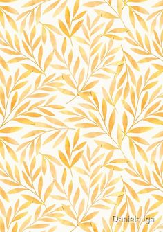 an orange and white wallpaper with leaves on it