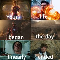 the avengers movie memes are all in different languages, including one that says your life begins