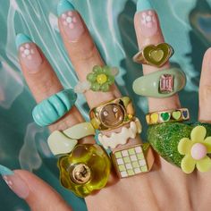 Material: gold plated brass, hand painted with enamel Jewellery Lookbook, Fun Rings, Flower Candy, Candy Ring, Heart Wave, Rings Chunky, Jelly Flower, Rings Pink, Funky Rings