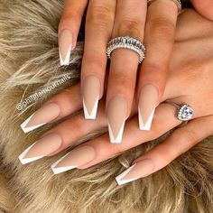 Long White Nails, French Manicure Designs, French Tip Acrylic Nails, Acrylic Coffin, Ballerina Nails, Acrylic Nails Coffin Short, Winged Liner, Summer Acrylic Nails, Coffin Nails Designs