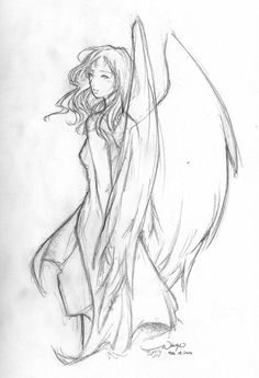 a drawing of an angel with long hair