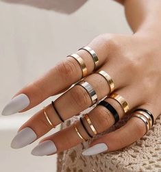 Silver And Black Rings, Shein Rings, Ring Finger Rings, Midi Ring Set, Golden Rings, Ring Sets Boho, Stackable Ring Sets, Cheap Rings