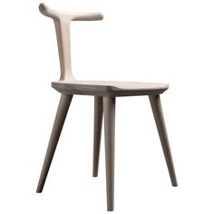 a wooden chair with two legs and a seat on the back, against a white background