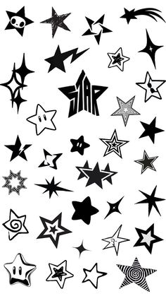 black and white stars are arranged in the shape of an arrow, with different shapes