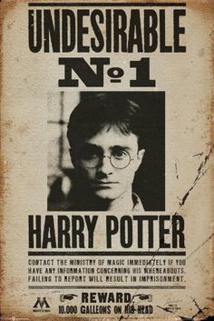 an old wanted poster with harry potter on it's back side and the words, undesirable no 1