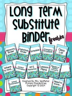 long term substitue binder freebie