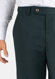 Make a statement with these Ellis Emerald Green Stretch Pants, crafted with sophisticated stretch cotton fabric. Step out with dapper sophistication in these unique custom made pants. Modern Slim Fit Trousers, Fitted Chinos With Welt Pockets, Modern Fitted Trousers, Modern Formal Cotton Bottoms, Modern Fitted Bottoms With Tapered Leg, Tailored Elastane Dress Pants, Fitted Chinos With Belt Loops And Straight Pants, Modern Fitted Tapered Leg Bottoms, Modern Fitted Straight Pants