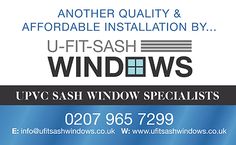 a business card with the words uft - sash windows on it's side