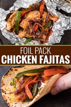 foil pack chicken fajitas with text overlay