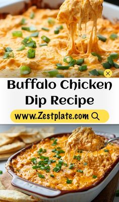 buffalo chicken dip recipe in a casserole dish