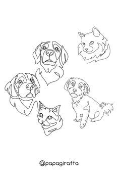 four different dogs and cats are shown in this coloring page