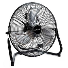 a black fan sitting on top of a metal stand