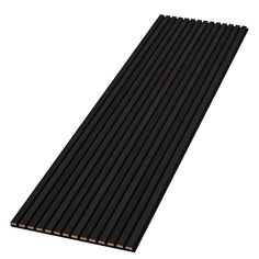 a black floor mat with wooden slats on the top and bottom edge, in front of a white background