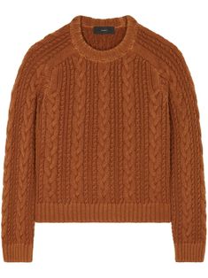 terracotta orange virgin wool cable knit ribbed band collar crew neck long raglan sleeves ribbed cuffs and hem straight hem Burnt Orange Sweater, Orange Sweater, Latest Sweater, Wool Jumper, Orange Sweaters, Wardrobe Edit, Yoko London, Airport Fashion, Band Collar