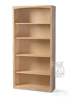 a wooden bookcase with three shelves and no doors on the bottom shelf is shown