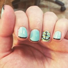 #shellac #short #nails #mint #anchor #gold #stripes #blacktips #mynailspa Shellac Short Nails, Pedicure Shellac, Art Lips, Nails Pedicure, Nail Design Ideas, Black White Gold, Gold Stripes, Short Nails, Nailed It