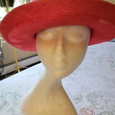 From Bev's Closet Is A Never Worn With Tags Red Straw Hat Perfect For Pool Parties Or Any Stylish Gathering. Retro Red Beach Hat, Retro Red Summer Hats, Red Fitted Fedora For Kentucky Derby, Red Vintage Hat For Vacation, Vintage Red Hat For Vacation, Vintage Red Hat For The Beach, Fitted Red Straw Hat For Summer, Fitted Red Summer Hat, Fitted Red Casual Hat