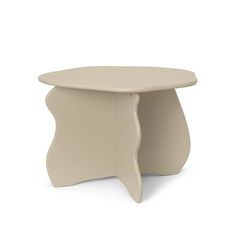 a small white table with an unusual shaped design on the top and bottom, against a white background