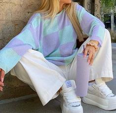 Pastel Streetwear, Trending Sweaters, Loose Knit Top, Colorful Minimalist, Clothes Sweater, Winter Knitwear, Oversized Sweater Women, Pastel Outfit, Y2k Sweater