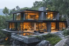 a modern house built into the side of a cliff