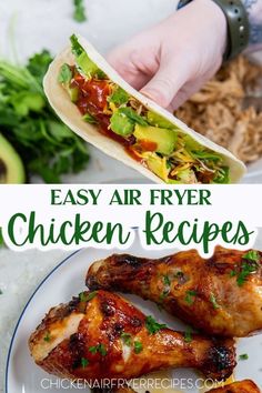 easy air fryer chicken recipes on a plate with lettuce and avocado