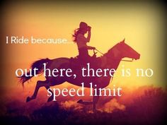 a woman riding on the back of a horse in front of a sunset with an inspirational quote