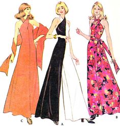 1970s McCalls 3419 Womens Knit Halter Neck Jumpsuit by paneenjerez, $16.00 1970 Fashion, Vintage Party Dresses, Vintage Dress Patterns, Belt Dress, Mode Inspo, Jumpsuit Fashion, Back Dress, Mode Vintage