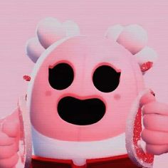 an animated image of a pink monster with black eyes and red bow tie, giving the thumbs up sign