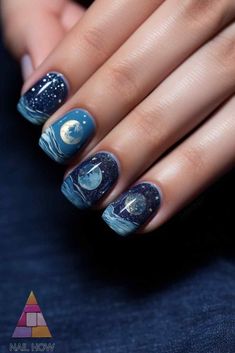 Dive into the night with this dreamy moon nails design. With detailed waves and a shining moon, this look brings the magic of the ocean to your fingertips. For more moon nail art ideas, check out nailhow.com. Moon Phase Nails Simple, Full Moon Nail Art, Moon Nails Design, Poison Ivy Nails, Ivy Nails, Star Nail Designs, Silk Wrap Nails, September Nails, Fall Manicure