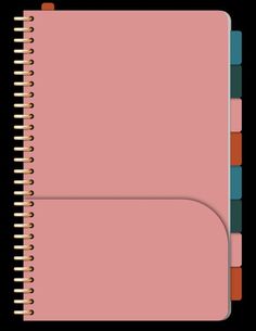 a pink notebook with colored pencils on the cover and an empty notepad in front